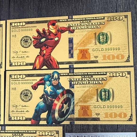 Marvel Art collectible gold foil banknotes featuring Marvel superheroes - 24k